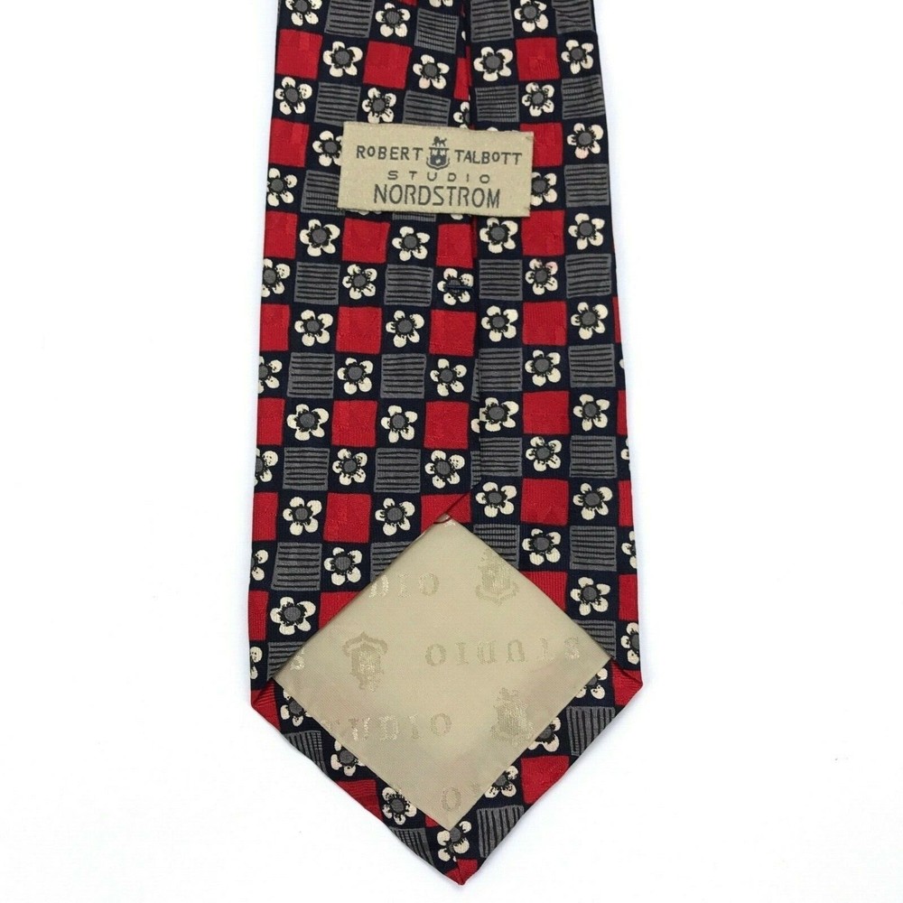 Robert Talbott Studio Nordstrom Silk Hand-sewn Red Navy Beige Floral Necktie 57" - Picture 7 of 10